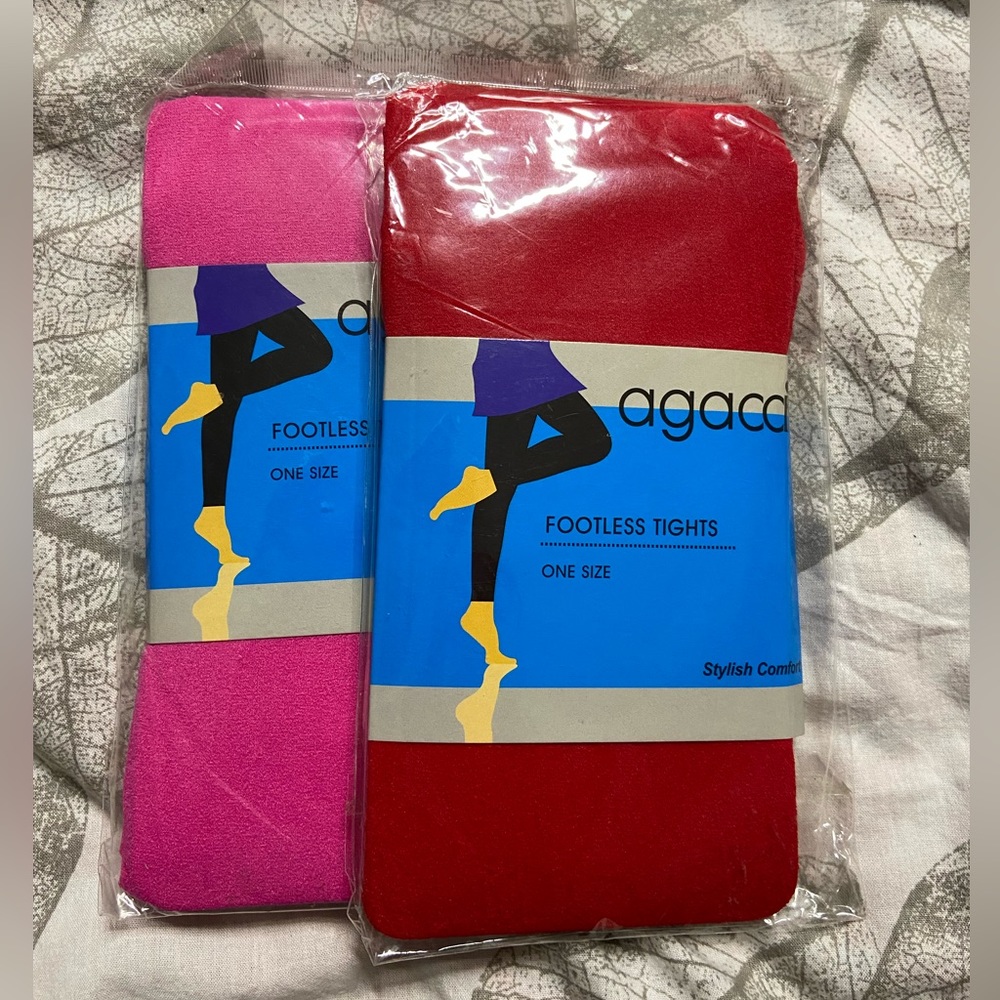 2PC. Lot Red & Hot Pink FOOTLESS TIGHTS